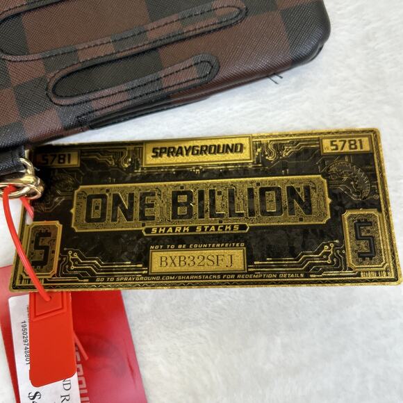 NEW Sprayground Sharks in Paris Drip Brown Checked Crossover Clutch BnftsCharity - Picture 6 of 12